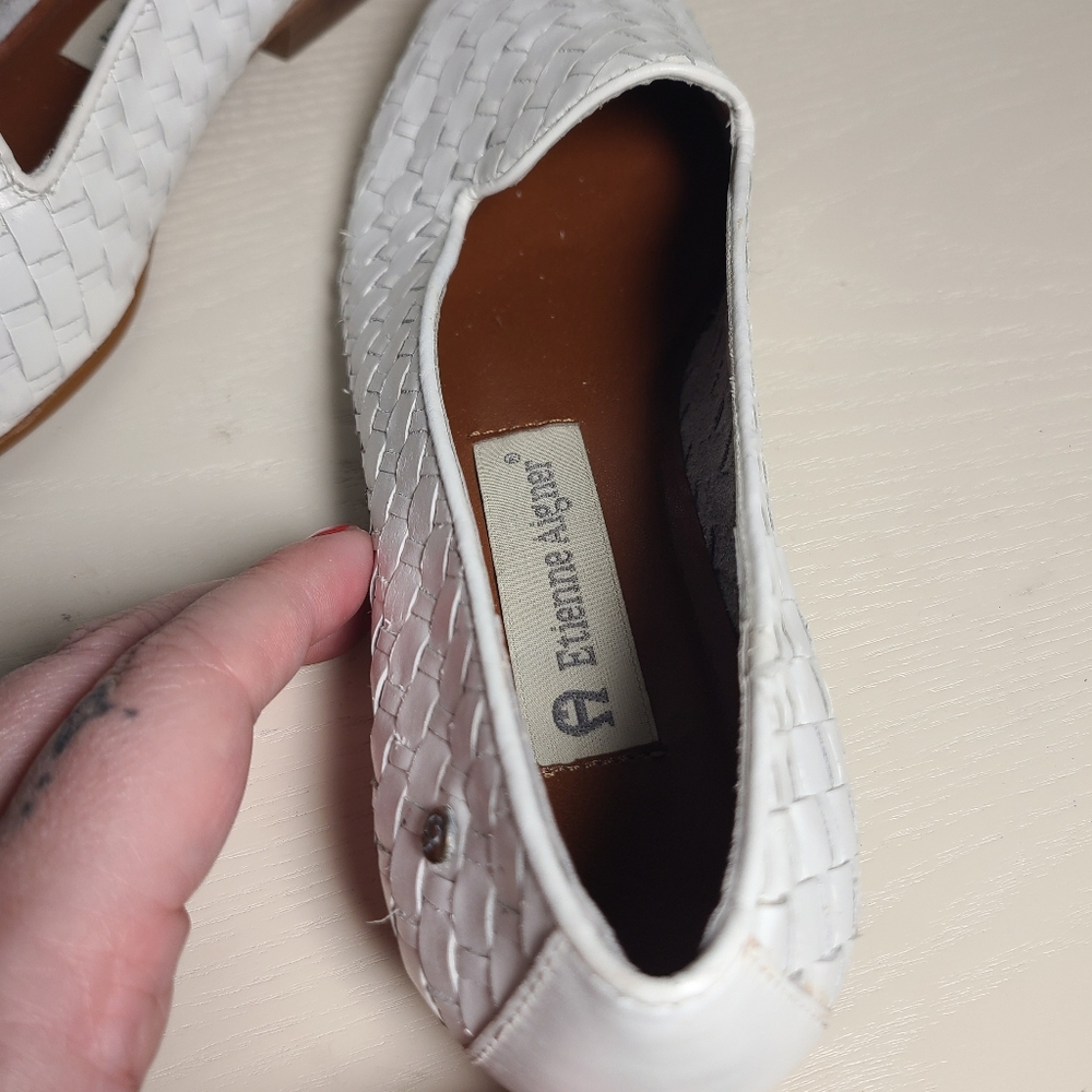 Etienne Aigner White Woven Leather Loafers Flats Size 6 - Picture 7 of 16